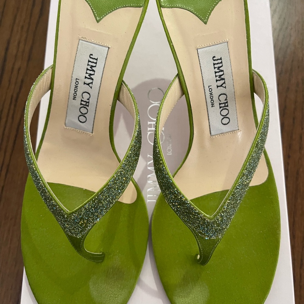 Jimmy Choo Lime Green Glitter Sandals